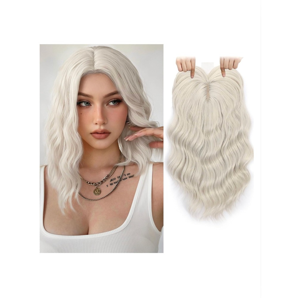 TYQ Hair Topper 14 Inch White Blonde 60/503 Synthetic Curly Wavy Clip In Bangs